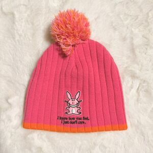 Y2K Happy Bunny pink beanie